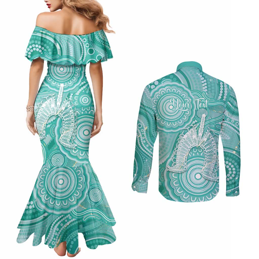 50 Years Deadly NAIDOC Week 2026 Personalised Couples Matching Mermaid Dress and Long Sleeve Button Shirt Dhari Cyan Indigenous Art