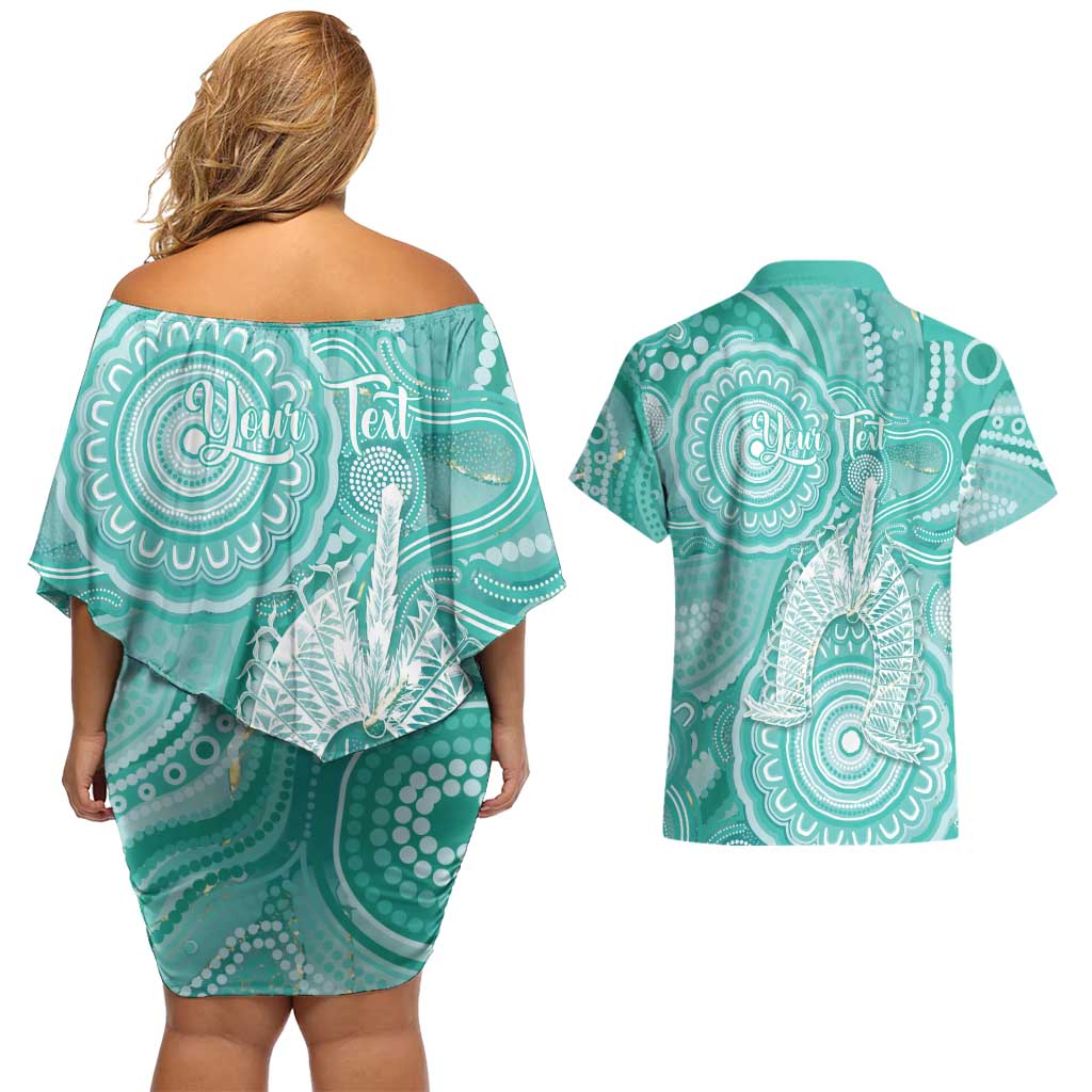 50 Years Deadly NAIDOC Week 2026 Personalised Couples Matching Off Shoulder Short Dress and Hawaiian Shirt Dhari Cyan Indigenous Art