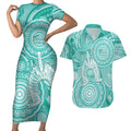 50 Years Deadly NAIDOC Week 2026 Personalised Couples Matching Short Sleeve Bodycon Dress and Hawaiian Shirt Dhari Cyan Indigenous Art