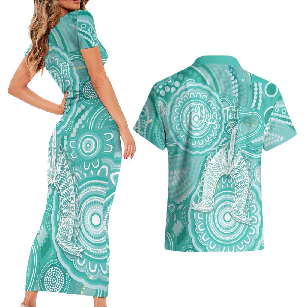 50 Years Deadly NAIDOC Week 2026 Personalised Couples Matching Short Sleeve Bodycon Dress and Hawaiian Shirt Dhari Cyan Indigenous Art