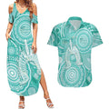 50 Years Deadly NAIDOC Week 2026 Personalised Couples Matching Summer Maxi Dress and Hawaiian Shirt Dhari Cyan Indigenous Art