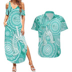 50 Years Deadly NAIDOC Week 2026 Personalised Couples Matching Summer Maxi Dress and Hawaiian Shirt Dhari Cyan Indigenous Art