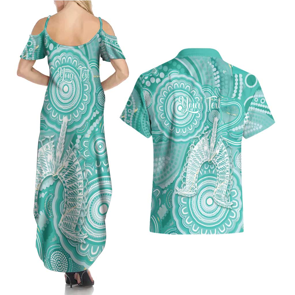 50 Years Deadly NAIDOC Week 2026 Personalised Couples Matching Summer Maxi Dress and Hawaiian Shirt Dhari Cyan Indigenous Art