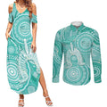50 Years Deadly NAIDOC Week 2026 Personalised Couples Matching Summer Maxi Dress and Long Sleeve Button Shirt Dhari Cyan Indigenous Art