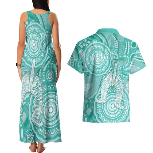 50 Years Deadly NAIDOC Week 2026 Personalised Couples Matching Tank Maxi Dress and Hawaiian Shirt Dhari Cyan Indigenous Art