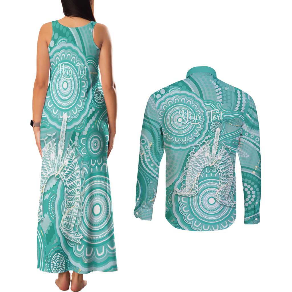 50 Years Deadly NAIDOC Week 2026 Personalised Couples Matching Tank Maxi Dress and Long Sleeve Button Shirt Dhari Cyan Indigenous Art