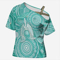 50 Years Deadly NAIDOC Week 2026 Personalised Cross Shoulder Shirt Dhari Cyan Indigenous Art
