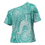 50 Years Deadly NAIDOC Week 2026 Personalised Cross Shoulder Shirt Dhari Cyan Indigenous Art