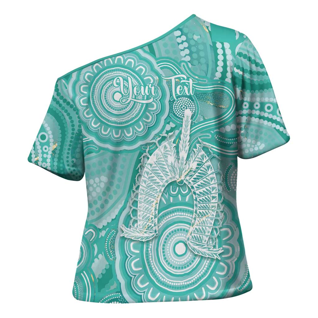 50 Years Deadly NAIDOC Week 2026 Personalised Cross Shoulder Shirt Dhari Cyan Indigenous Art
