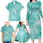 50 Years Deadly NAIDOC Week 2026 Personalised Family Matching Long Sleeve Bodycon Dress and Hawaiian Shirt Dhari Cyan Indigenous Art