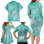 50 Years Deadly NAIDOC Week 2026 Personalised Family Matching Long Sleeve Bodycon Dress and Hawaiian Shirt Dhari Cyan Indigenous Art