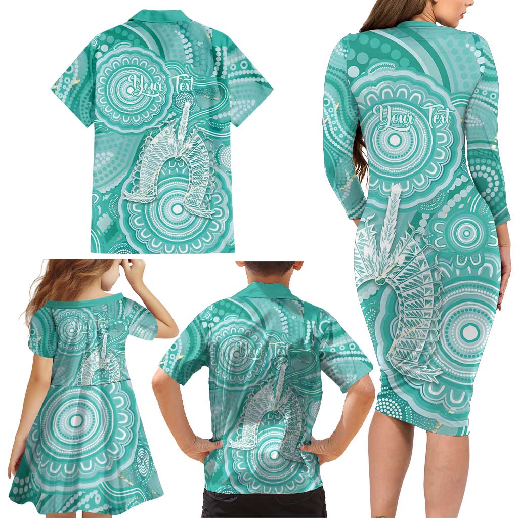 50 Years Deadly NAIDOC Week 2026 Personalised Family Matching Long Sleeve Bodycon Dress and Hawaiian Shirt Dhari Cyan Indigenous Art