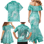 50 Years Deadly NAIDOC Week 2026 Personalised Family Matching Mermaid Dress and Hawaiian Shirt Dhari Cyan Indigenous Art