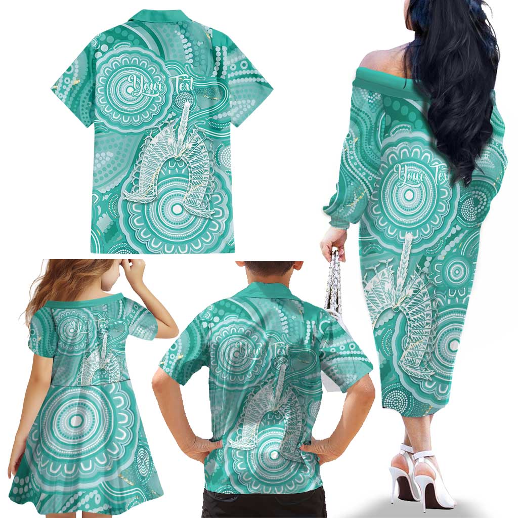 50 Years Deadly NAIDOC Week 2026 Personalised Family Matching Off The Shoulder Long Sleeve Dress and Hawaiian Shirt Dhari Cyan Indigenous Art