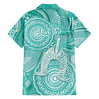 50 Years Deadly NAIDOC Week 2026 Personalised Family Matching Off The Shoulder Long Sleeve Dress and Hawaiian Shirt Dhari Cyan Indigenous Art