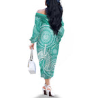 50 Years Deadly NAIDOC Week 2026 Personalised Family Matching Off The Shoulder Long Sleeve Dress and Hawaiian Shirt Dhari Cyan Indigenous Art
