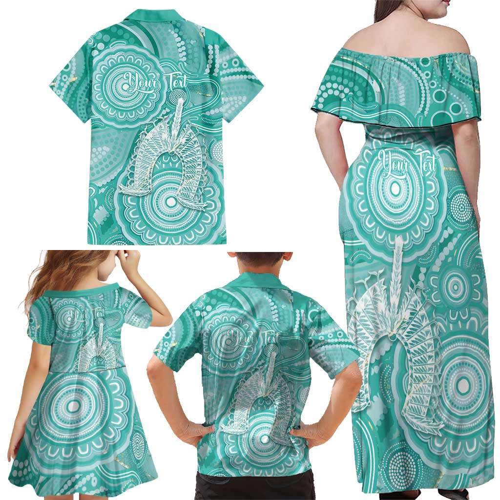 50 Years Deadly NAIDOC Week 2026 Personalised Family Matching Off Shoulder Maxi Dress and Hawaiian Shirt Dhari Cyan Indigenous Art