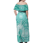 50 Years Deadly NAIDOC Week 2026 Personalised Family Matching Off Shoulder Maxi Dress and Hawaiian Shirt Dhari Cyan Indigenous Art