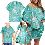 50 Years Deadly NAIDOC Week 2026 Personalised Family Matching Off Shoulder Short Dress and Hawaiian Shirt Dhari Cyan Indigenous Art