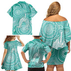 50 Years Deadly NAIDOC Week 2026 Personalised Family Matching Off Shoulder Short Dress and Hawaiian Shirt Dhari Cyan Indigenous Art
