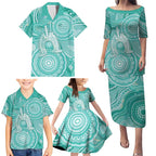 50 Years Deadly NAIDOC Week 2026 Personalised Family Matching Puletasi and Hawaiian Shirt Dhari Cyan Indigenous Art