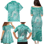 50 Years Deadly NAIDOC Week 2026 Personalised Family Matching Puletasi and Hawaiian Shirt Dhari Cyan Indigenous Art