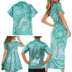 50 Years Deadly NAIDOC Week 2026 Personalised Family Matching Short Sleeve Bodycon Dress and Hawaiian Shirt Dhari Cyan Indigenous Art