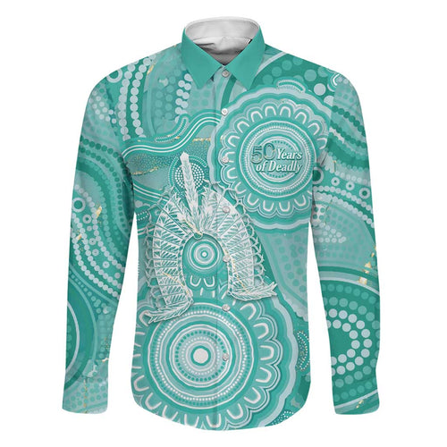 50 Years Deadly NAIDOC Week 2026 Personalised Family Matching Short Sleeve Bodycon Dress and Hawaiian Shirt Dhari Cyan Indigenous Art