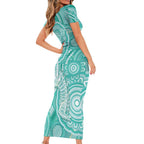 50 Years Deadly NAIDOC Week 2026 Personalised Family Matching Short Sleeve Bodycon Dress and Hawaiian Shirt Dhari Cyan Indigenous Art