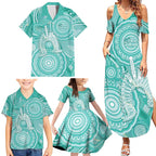 50 Years Deadly NAIDOC Week 2026 Personalised Family Matching Summer Maxi Dress and Hawaiian Shirt Dhari Cyan Indigenous Art