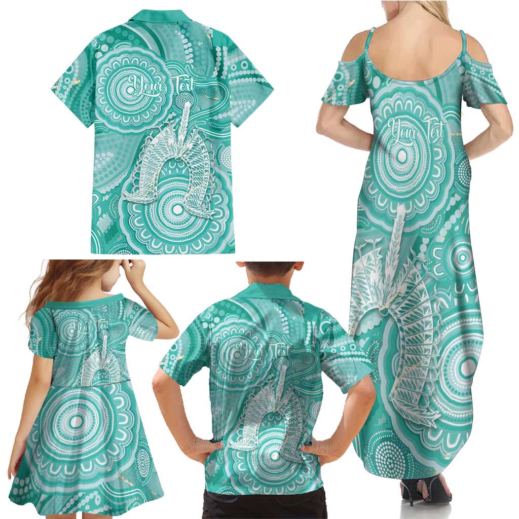 50 Years Deadly NAIDOC Week 2026 Personalised Family Matching Summer Maxi Dress and Hawaiian Shirt Dhari Cyan Indigenous Art