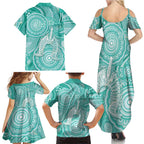50 Years Deadly NAIDOC Week 2026 Personalised Family Matching Summer Maxi Dress and Hawaiian Shirt Dhari Cyan Indigenous Art