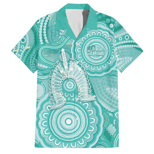 50 Years Deadly NAIDOC Week 2026 Personalised Family Matching Summer Maxi Dress and Hawaiian Shirt Dhari Cyan Indigenous Art
