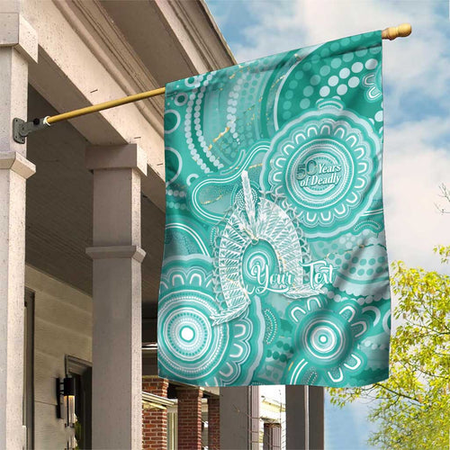 50 Years Deadly NAIDOC Week 2026 Personalised Garden Flag Dhari Cyan Indigenous Art