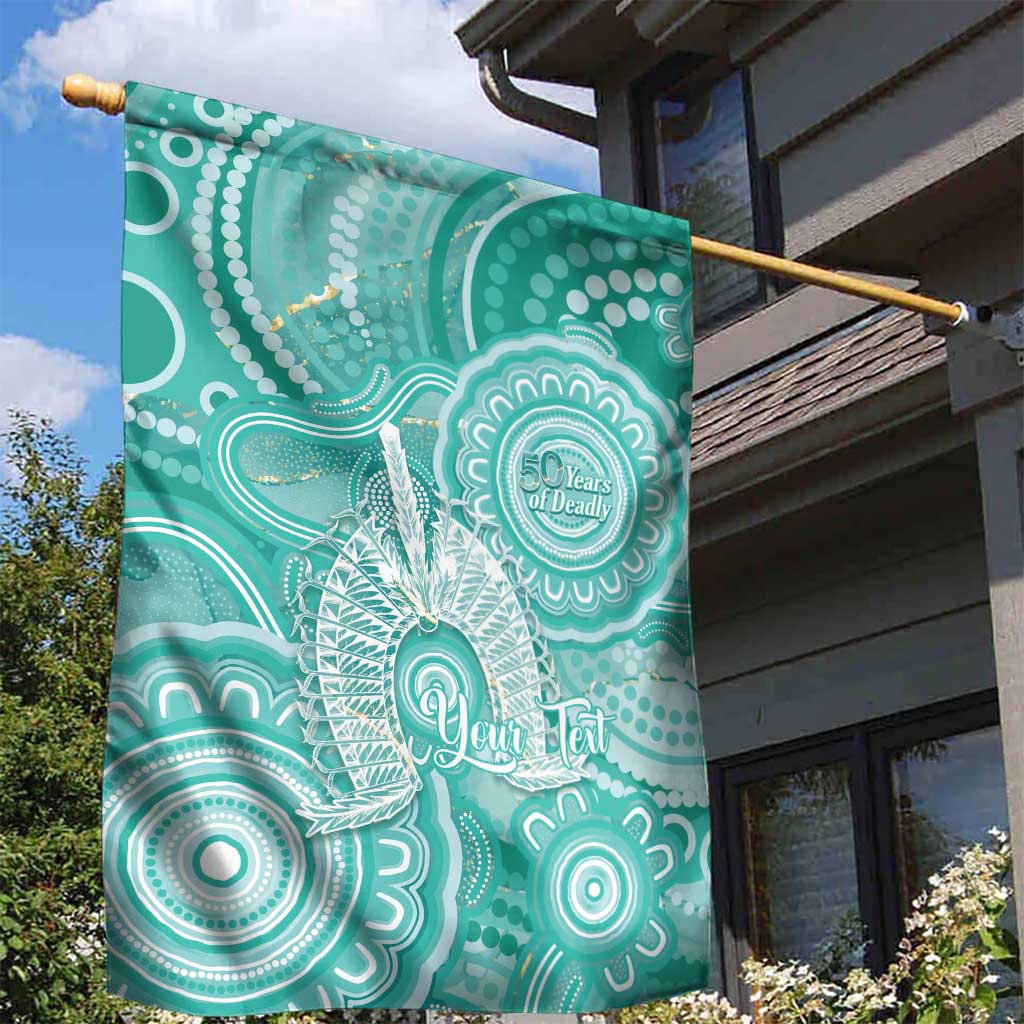 50 Years Deadly NAIDOC Week 2026 Personalised Garden Flag Dhari Cyan Indigenous Art