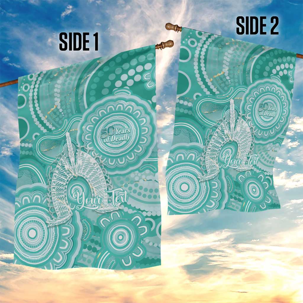 50 Years Deadly NAIDOC Week 2026 Personalised Garden Flag Dhari Cyan Indigenous Art