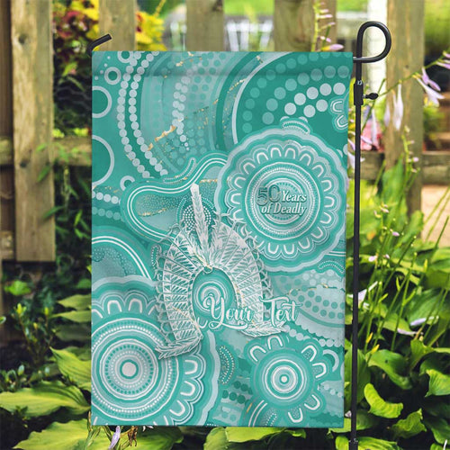 50 Years Deadly NAIDOC Week 2026 Personalised Garden Flag Dhari Cyan Indigenous Art