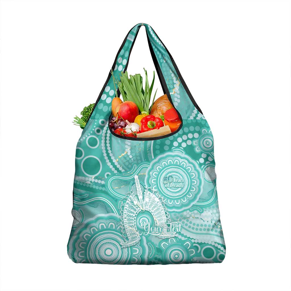 50 Years Deadly NAIDOC Week 2026 Personalised Grocery Bag Dhari Cyan Indigenous Art