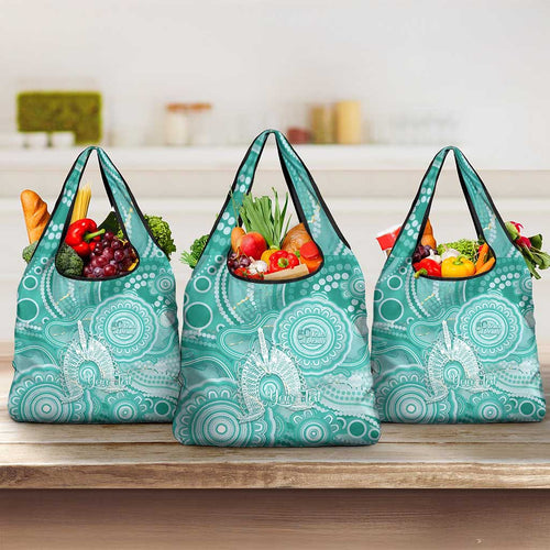 50 Years Deadly NAIDOC Week 2026 Personalised Grocery Bag Dhari Cyan Indigenous Art