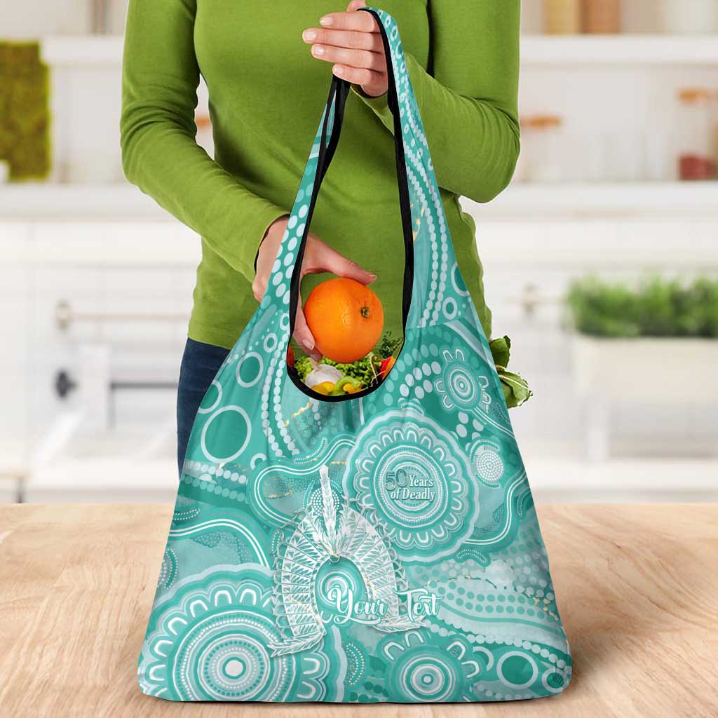 50 Years Deadly NAIDOC Week 2026 Personalised Grocery Bag Dhari Cyan Indigenous Art
