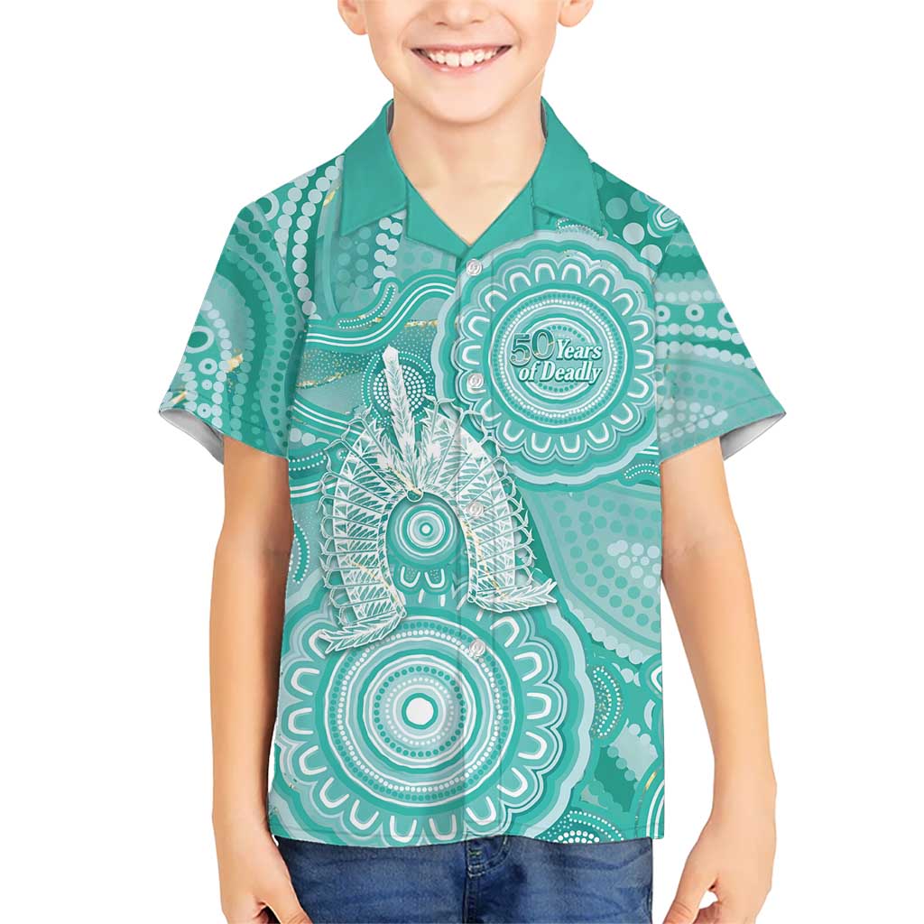 50 Years Deadly NAIDOC Week 2026 Personalised Hawaiian Shirt Dhari Cyan Indigenous Art