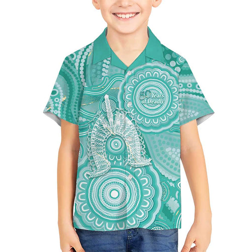 50 Years Deadly NAIDOC Week 2026 Personalised Hawaiian Shirt Dhari Cyan Indigenous Art