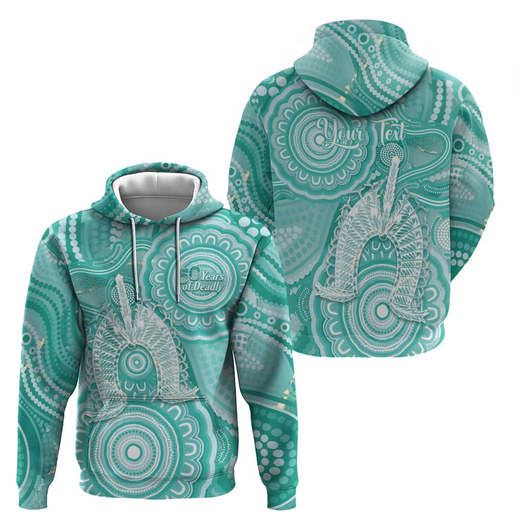 50 Years Deadly NAIDOC Week 2026 Personalised Hoodie Dhari Cyan Indigenous Art