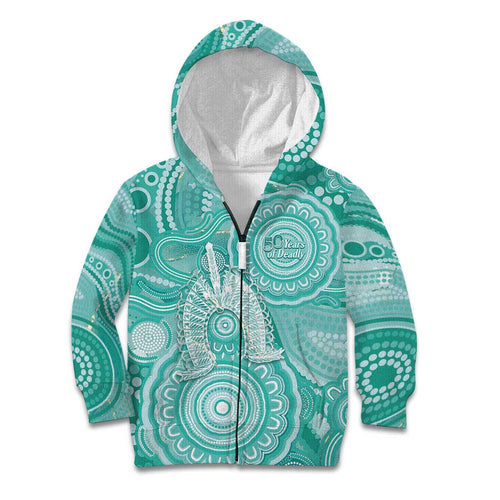 50 Years Deadly NAIDOC Week 2026 Personalised Kid Hoodie Dhari Cyan Indigenous Art