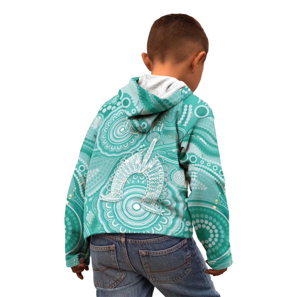 50 Years Deadly NAIDOC Week 2026 Personalised Kid Hoodie Dhari Cyan Indigenous Art