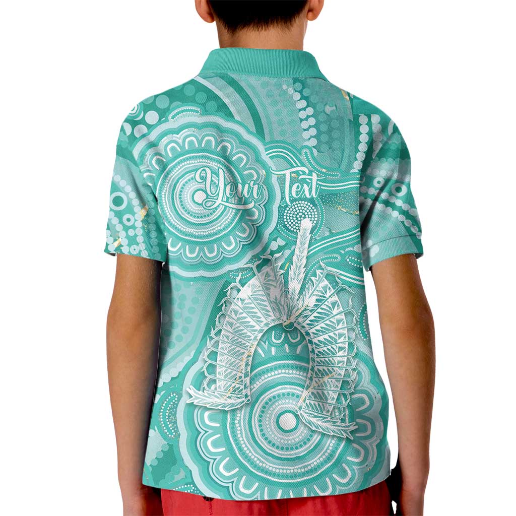 50 Years Deadly NAIDOC Week 2026 Personalised Kid Polo Shirt Dhari Cyan Indigenous Art