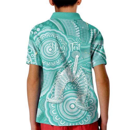 50 Years Deadly NAIDOC Week 2026 Personalised Kid Polo Shirt Dhari Cyan Indigenous Art