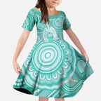 50 Years Deadly NAIDOC Week 2026 Personalised Kid Short Sleeve Dress Dhari Cyan Indigenous Art