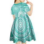 50 Years Deadly NAIDOC Week 2026 Personalised Kid Short Sleeve Dress Dhari Cyan Indigenous Art
