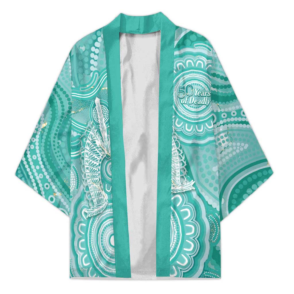 50 Years Deadly NAIDOC Week 2026 Personalised Kimono Dhari Cyan Indigenous Art